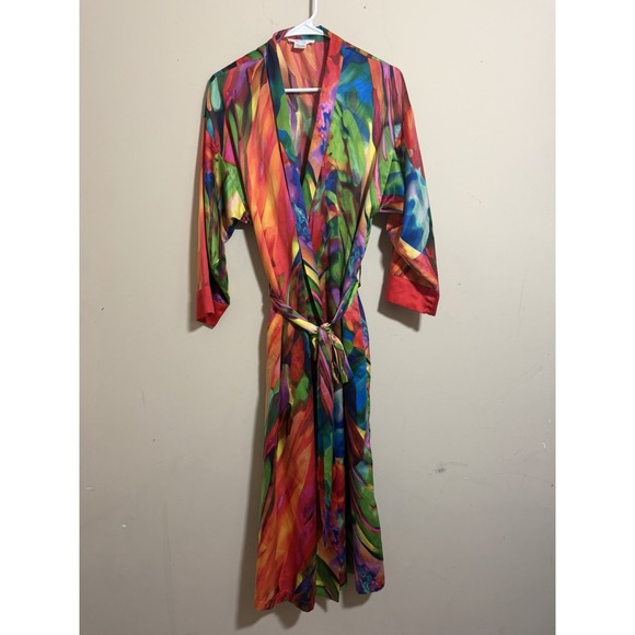 Natori Other - Natori Belted Satin Robe Abstract Multi Brightly Colored Medium